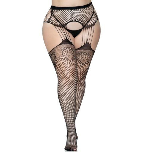 Leg Avenue Lace Top Net Suspender Tights Plus Size - Image 5