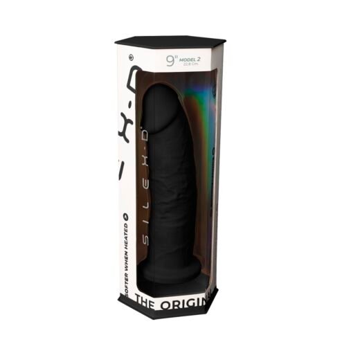 SilexD 9 inch Realistic Girthy Silicone Dual Density Dildo with Suction Cup Black - Image 7