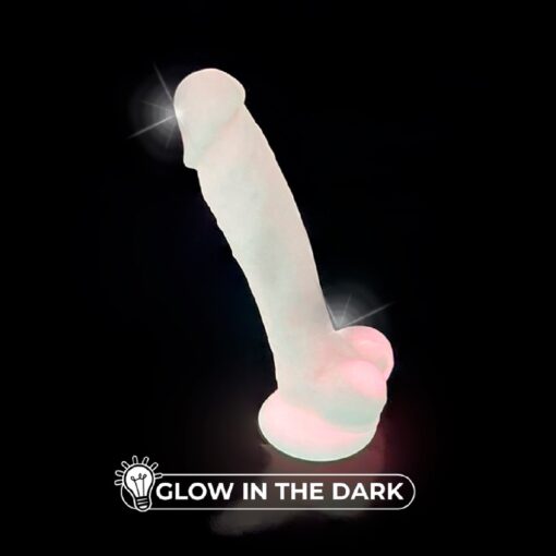 SilexD 7 inch Glow in the Dark Realistic Silicone Dual Density Dildo with Suction Cup and Balls Pink - Image 9