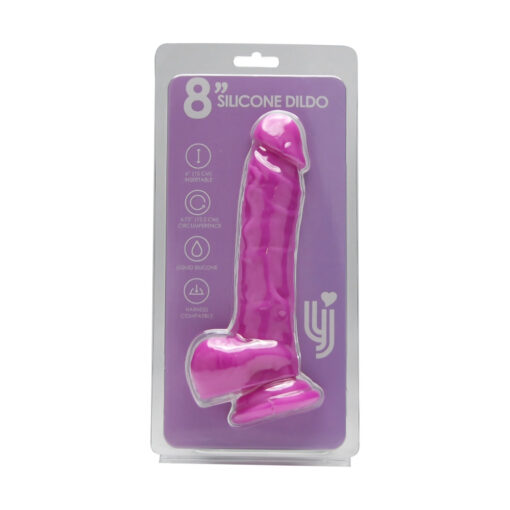 Loving Joy 8 Inch Realistic Silicone Dildo with Suction Cup and Balls Purple - Image 7