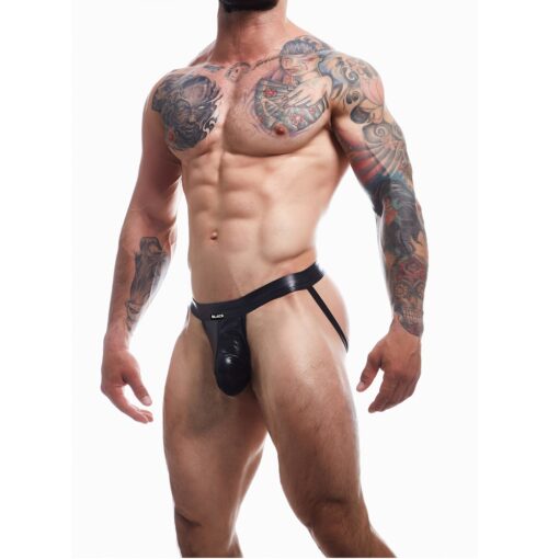 C4M Ergonomic Black Leatherette Jockstrap