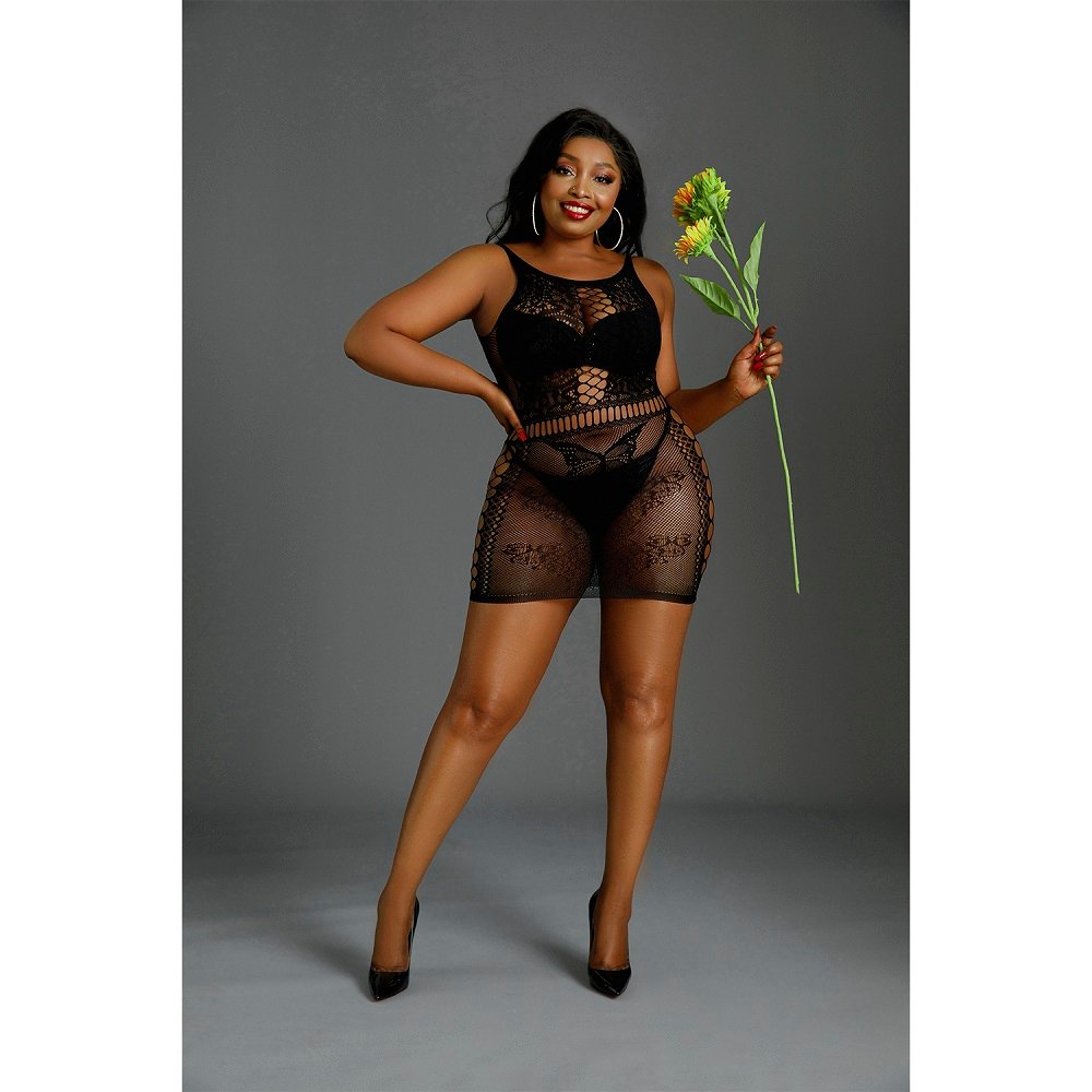 Moonlight Black Cut Out Floral Mini Dress Plus Size – alternate view 2