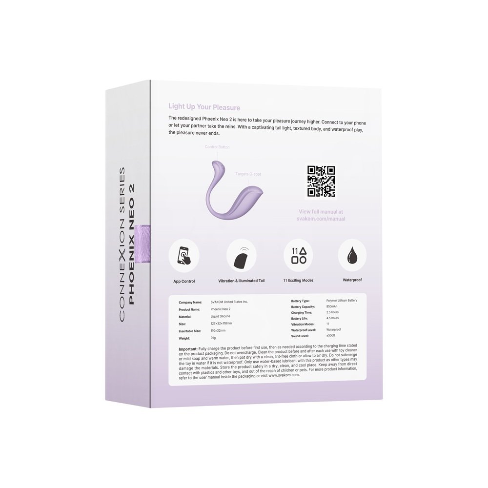 Svakom Phoenix Neo 2 Interactive App Controlled Vibrator Lilac - Image 10