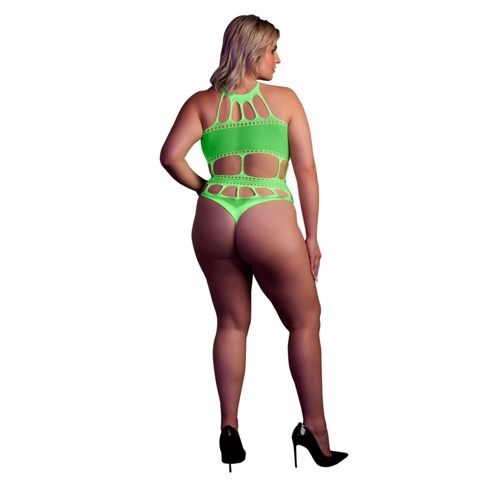 Cut Out Thong Bodysuit Neon Green Plus Size – alternate view 3