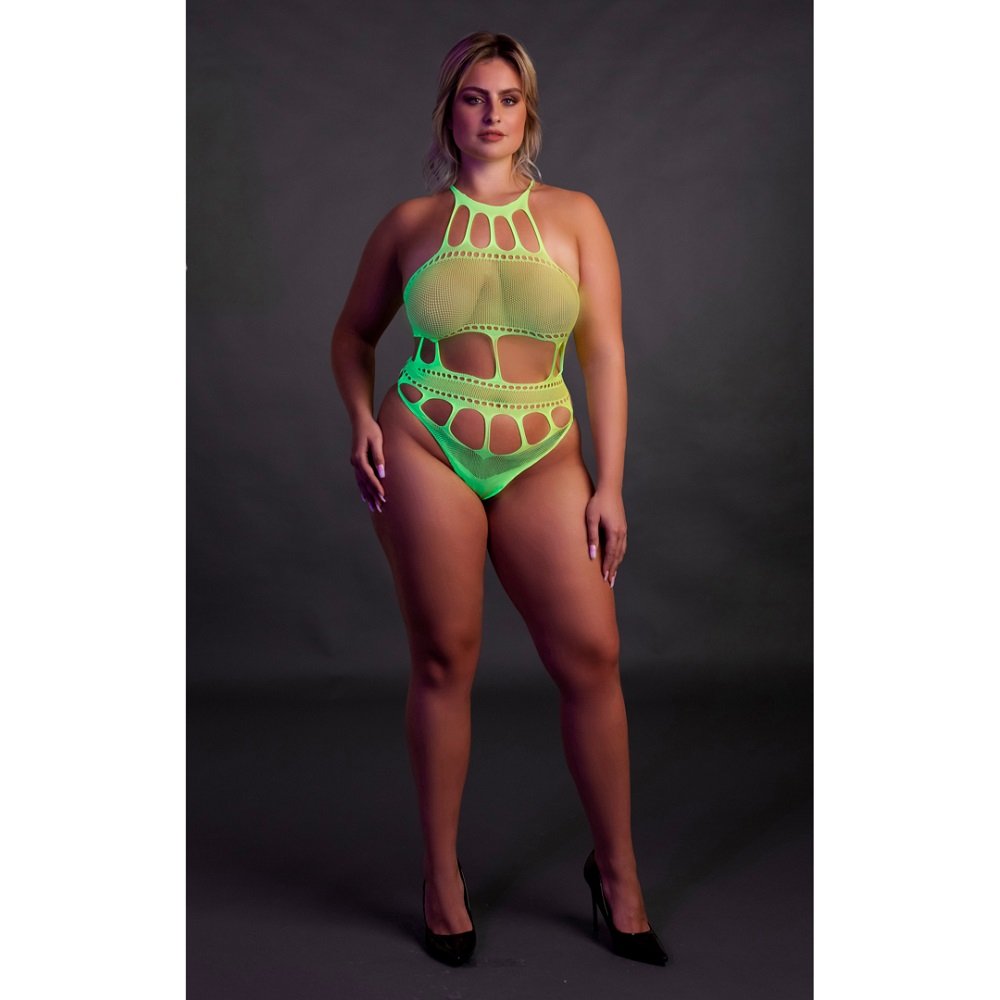 Cut Out Thong Bodysuit Neon Green Plus Size – alternate view 4