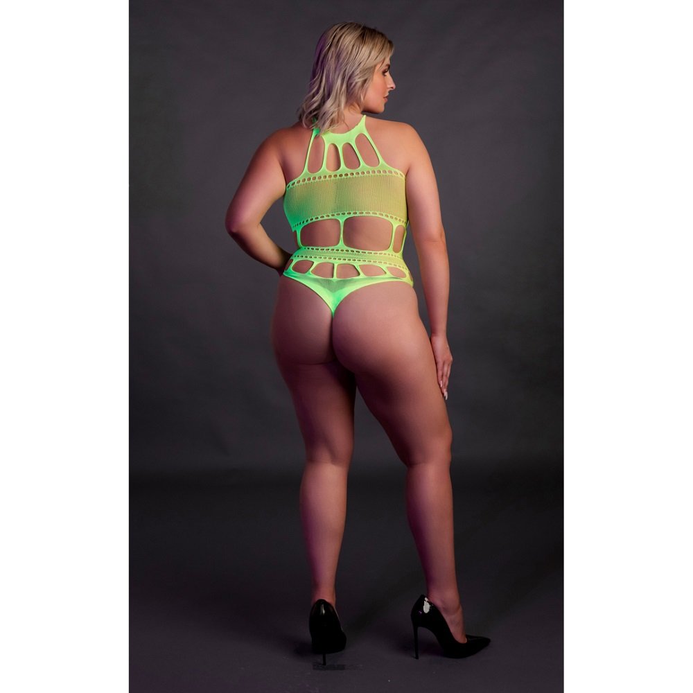 Cut Out Thong Bodysuit Neon Green Plus Size – alternate view 5