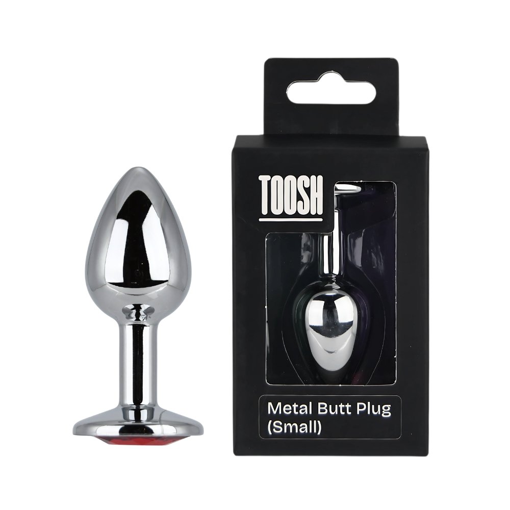 Toosh Silver Metal Butt Plug Small Red Stone – alternate view 10