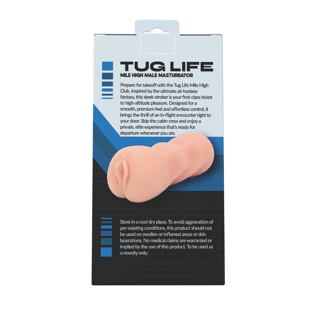 Tug Life Mile High Club Male Masturbator boxed with realistic stroker visible on packaging