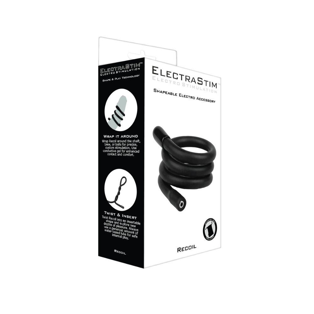 ElectraStim Recoil shapeable electrode accessory in coiled form, packaged for fetish electro stimulation