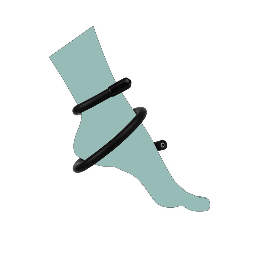 ElectraStim Recoil Shape and Play Electrode wrapped around illustrated ankle, black flexible design