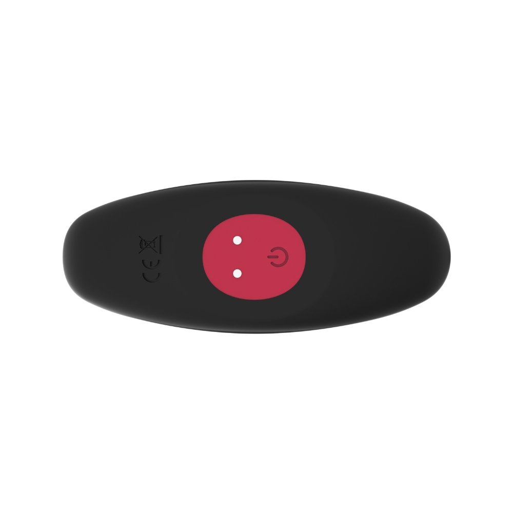 REV black prostate massager base with red power button and charging contacts, suitable for prostate stimulation