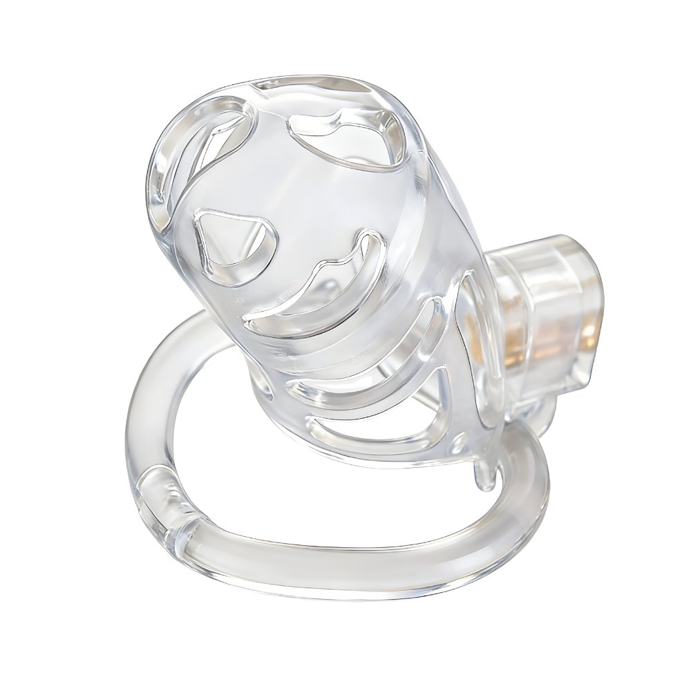 Clear plastic cock cage with openwork design and ring base from Impound brand