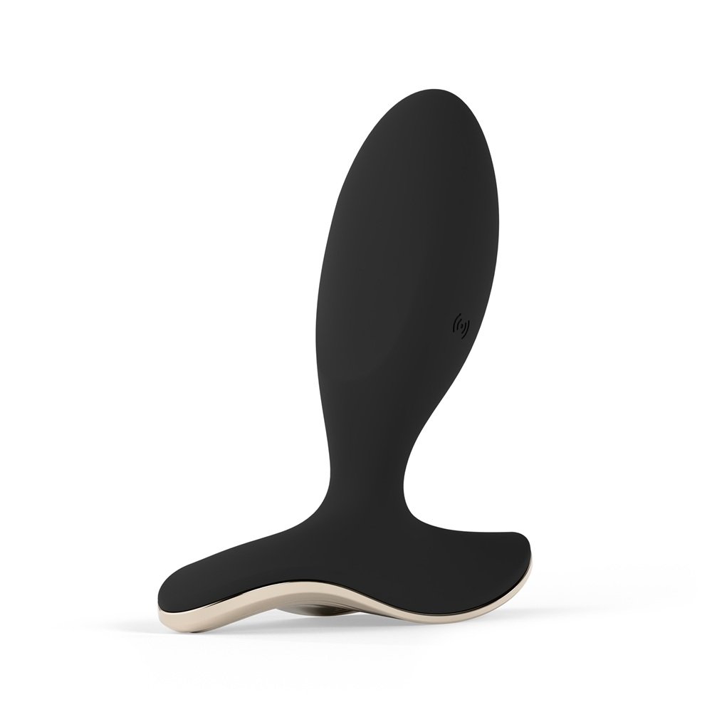 LELO Surfer 2 black unisex anal vibrating plug with curved base on white background