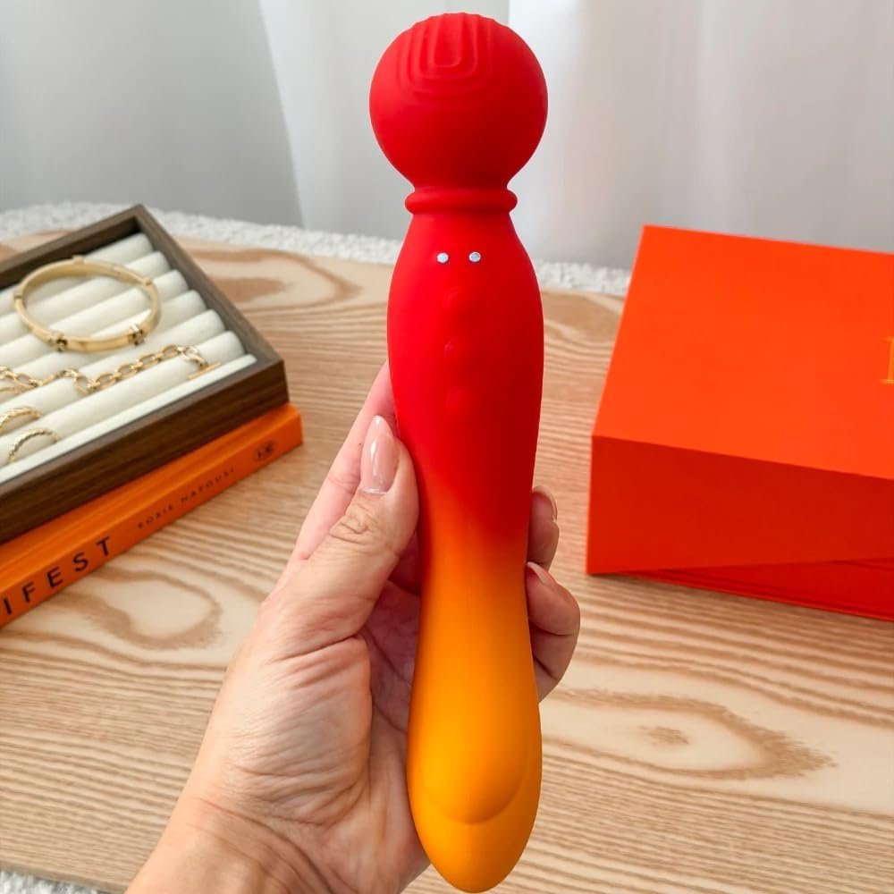 MYLO 3-in-1 Body Wand Massager Fire with red and orange gradient design held in hand