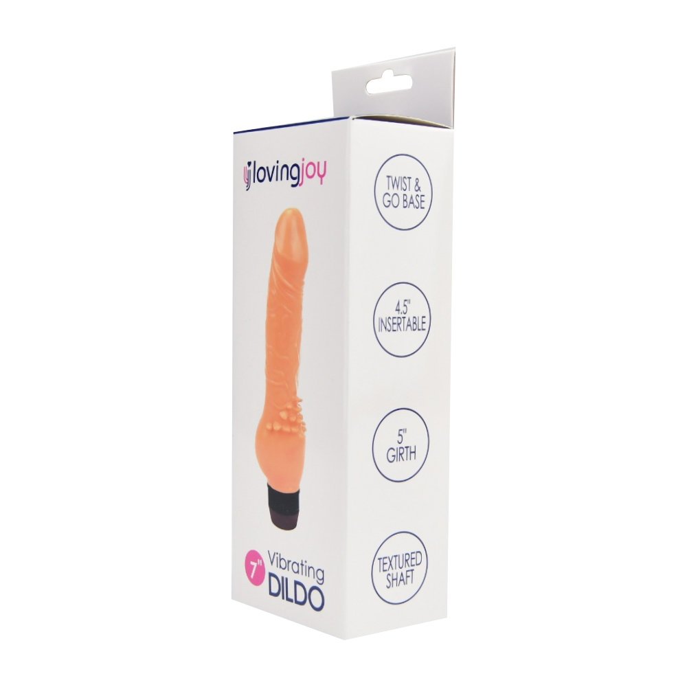 Loving Joy Bully Boy realistic vibrator packaging with flesh tone product image and features