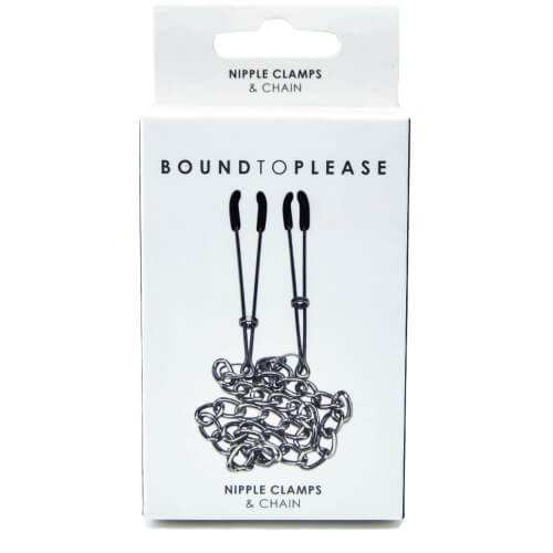 Bound to Please nipple clamps with chain in white retail packaging